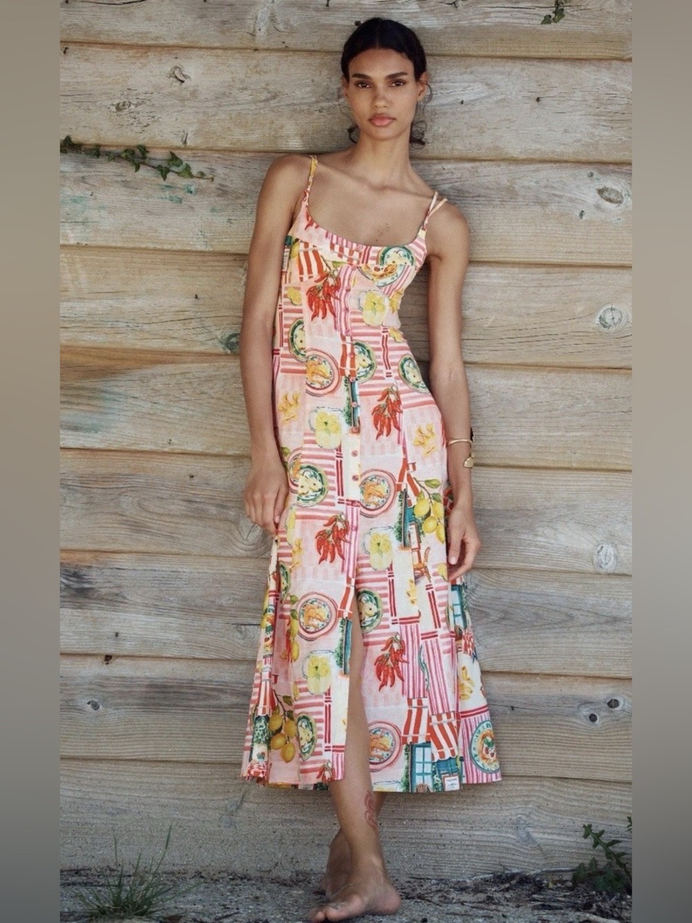 NWT: Zara linen blend trattoria print Midi Dress in Sz: Large